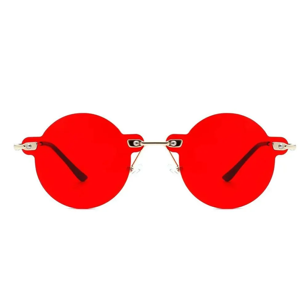Vintage Aura Circle Retro Round Rimless Red Tinted Fashion Sunglasses